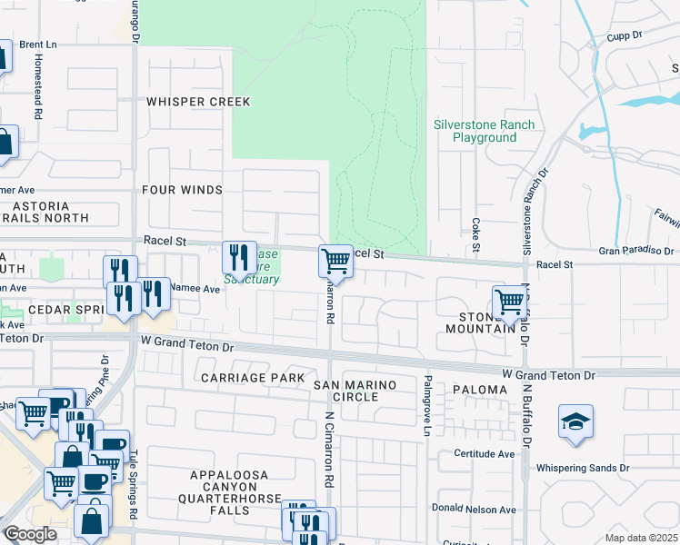 map of restaurants, bars, coffee shops, grocery stores, and more near 8165 Cane Creek Mill Court in Las Vegas