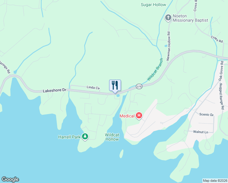 map of restaurants, bars, coffee shops, grocery stores, and more near 134 Harrell Park Road in Bean Station