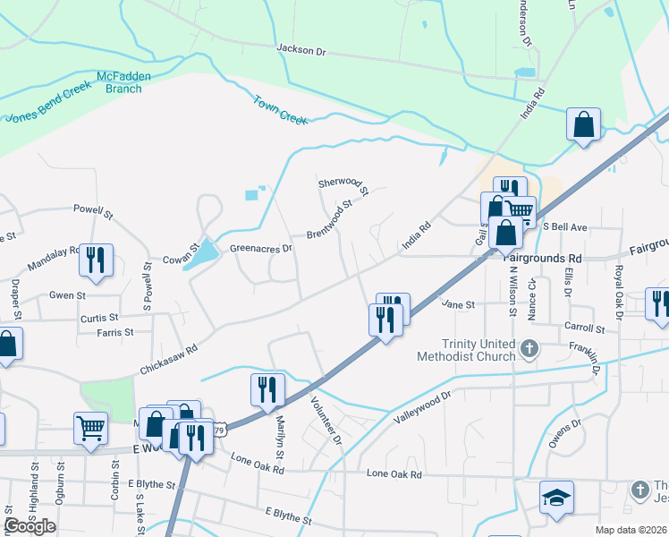 map of restaurants, bars, coffee shops, grocery stores, and more near 1220 Chickasaw Road in Paris