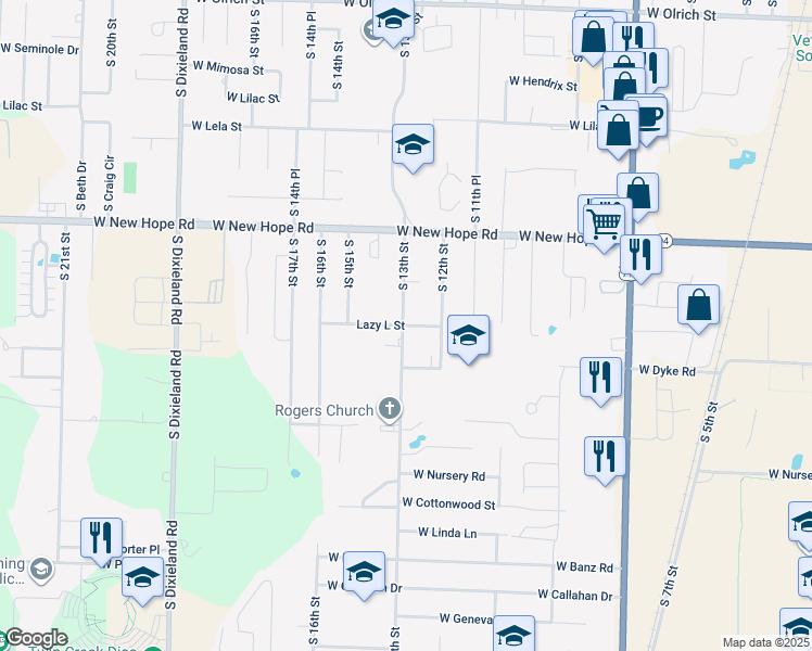 map of restaurants, bars, coffee shops, grocery stores, and more near 1800 South 52nd Street in Rogers