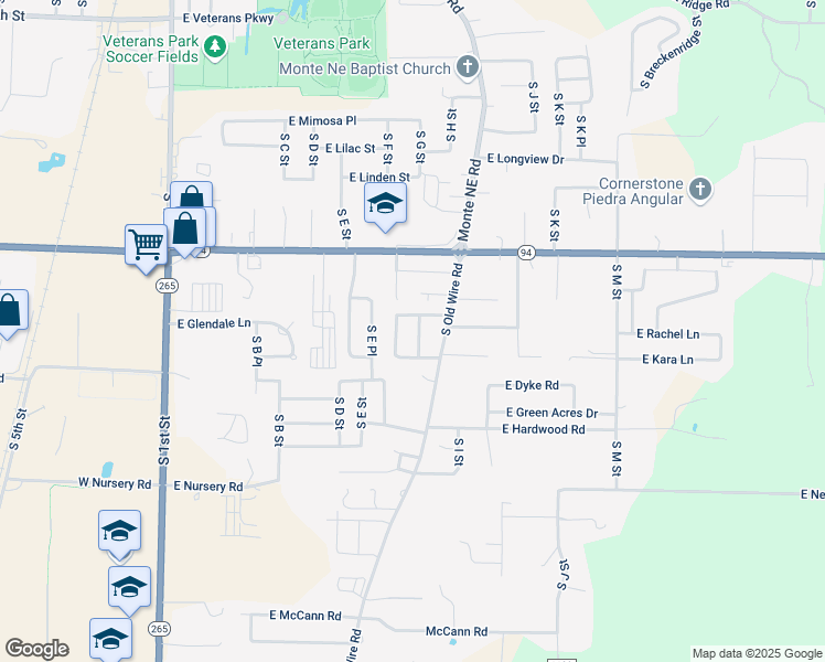 map of restaurants, bars, coffee shops, grocery stores, and more near 2007-2009 South F Street in Rogers
