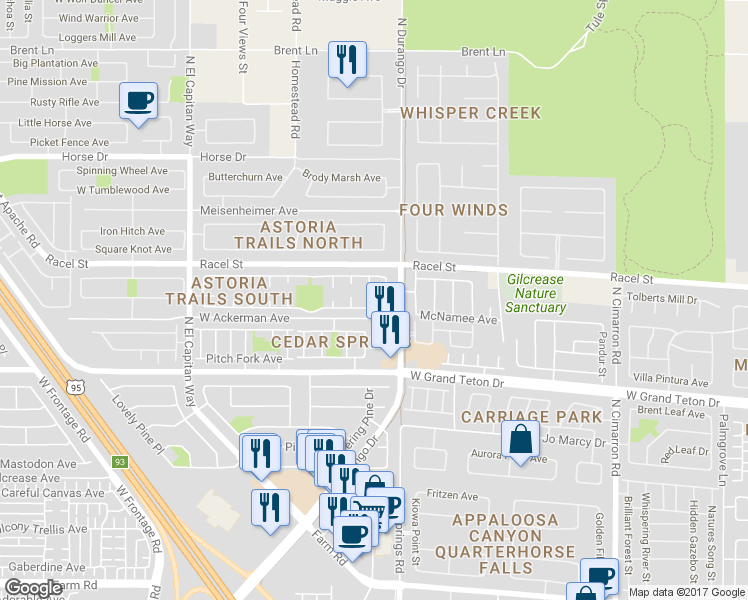 map of restaurants, bars, coffee shops, grocery stores, and more near 8104 Bronze Treasure Court in Las Vegas