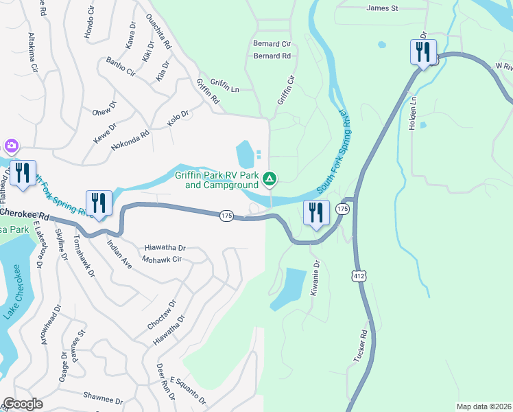 map of restaurants, bars, coffee shops, grocery stores, and more near 629 Griffin Circle in Hardy