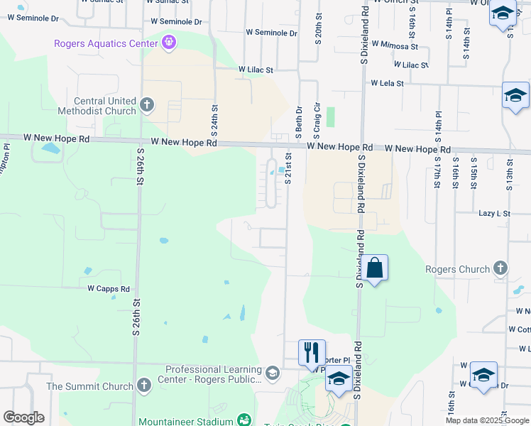 map of restaurants, bars, coffee shops, grocery stores, and more near 2203 West Lazy L Street in Rogers