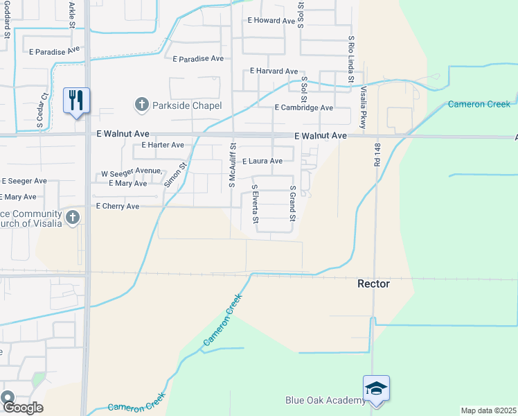 map of restaurants, bars, coffee shops, grocery stores, and more near 3809 East Cherry Avenue in Visalia