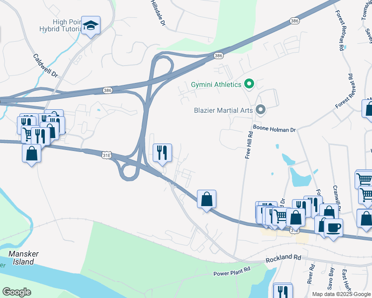 map of restaurants, bars, coffee shops, grocery stores, and more near 1070 West Main Street in Hendersonville
