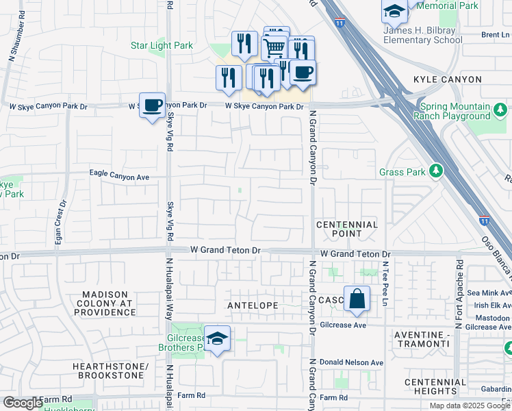 map of restaurants, bars, coffee shops, grocery stores, and more near 9747 Ponderosa Skye Court in Las Vegas
