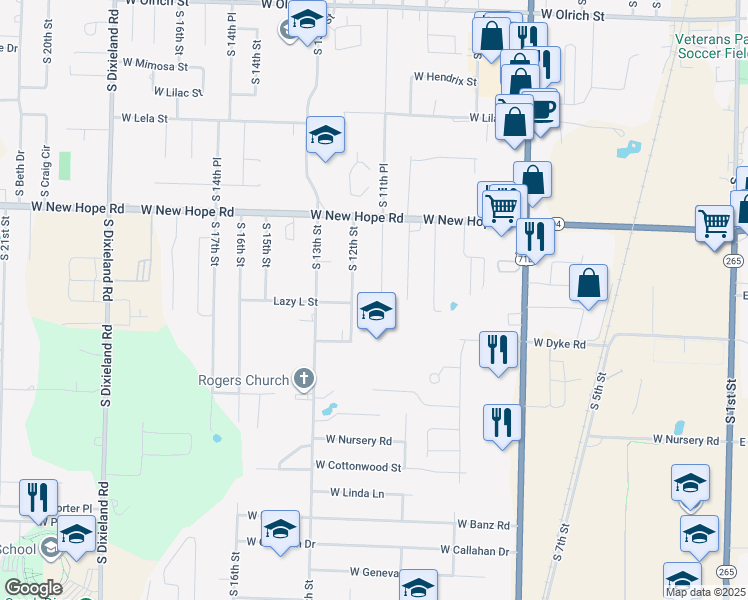 map of restaurants, bars, coffee shops, grocery stores, and more near 1949 South 11th Place in Rogers