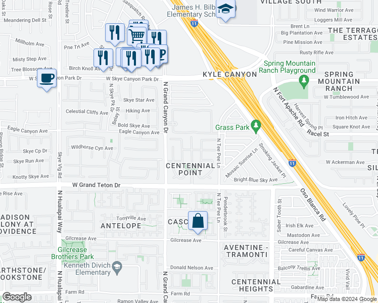 map of restaurants, bars, coffee shops, grocery stores, and more near 8125 Starling View Court in Las Vegas