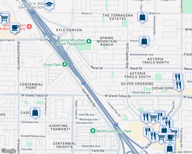 map of restaurants, bars, coffee shops, grocery stores, and more near 8133 Finch Feather Street in Las Vegas