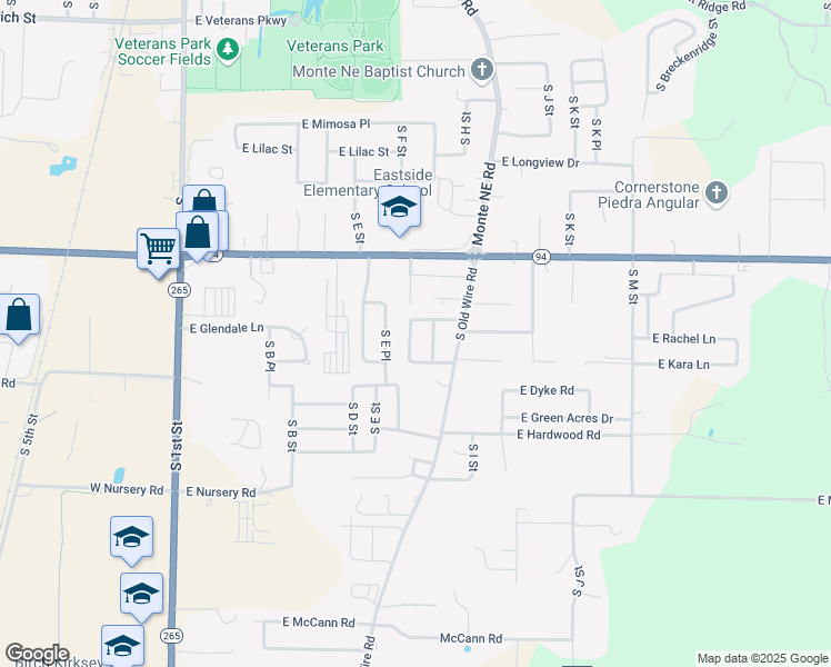 map of restaurants, bars, coffee shops, grocery stores, and more near 2007-2009 South F Street in Rogers