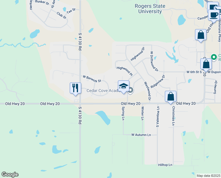 map of restaurants, bars, coffee shops, grocery stores, and more near 2931 West Berwick Street in Claremore