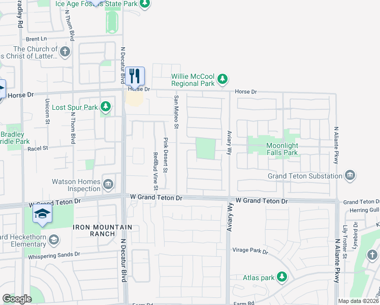 map of restaurants, bars, coffee shops, grocery stores, and more near 8130 Meadow Falls Street in North Las Vegas