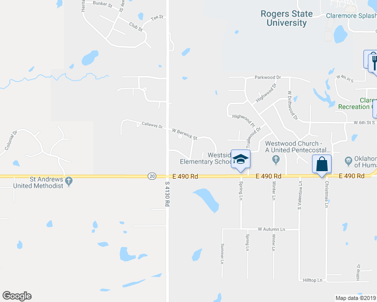 map of restaurants, bars, coffee shops, grocery stores, and more near 515 Stonehaven Drive in Claremore