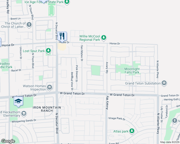 map of restaurants, bars, coffee shops, grocery stores, and more near 8130 Meadow Falls Street in North Las Vegas