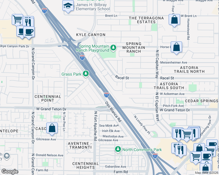 map of restaurants, bars, coffee shops, grocery stores, and more near 9113 Spoonbill Ridge Place in Las Vegas