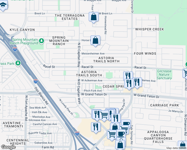 map of restaurants, bars, coffee shops, grocery stores, and more near 8104 Coral Blaze Court in Las Vegas