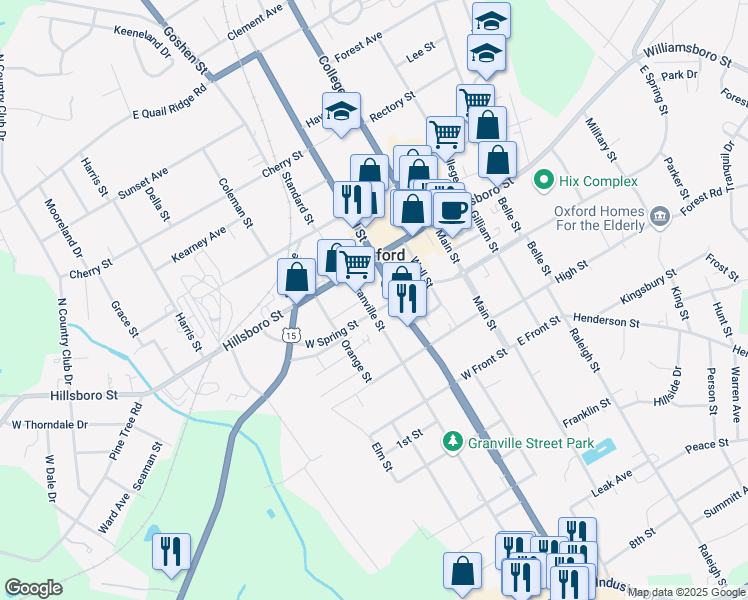 map of restaurants, bars, coffee shops, grocery stores, and more near 125 Granville Street in Oxford