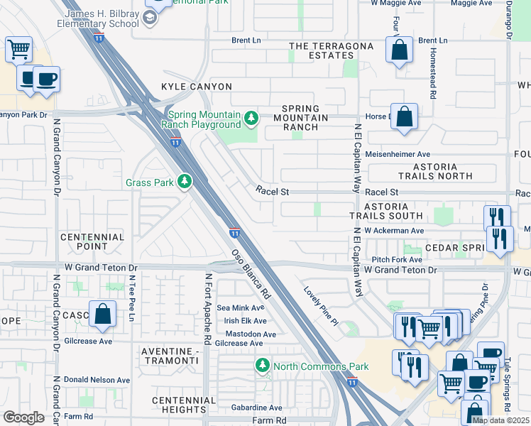 map of restaurants, bars, coffee shops, grocery stores, and more near 8144 Nestled Court in Las Vegas