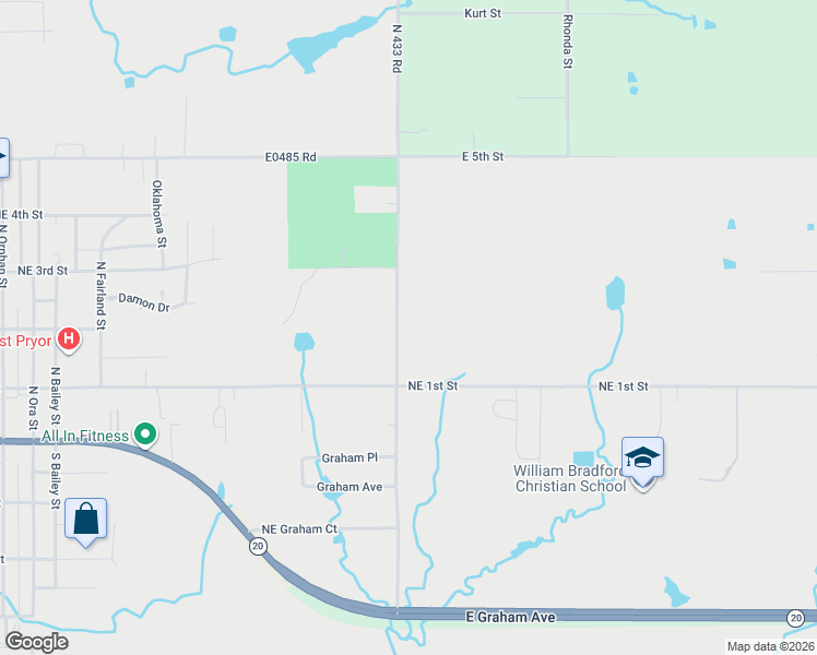 map of restaurants, bars, coffee shops, grocery stores, and more near 200 North Gaither Road in Pryor