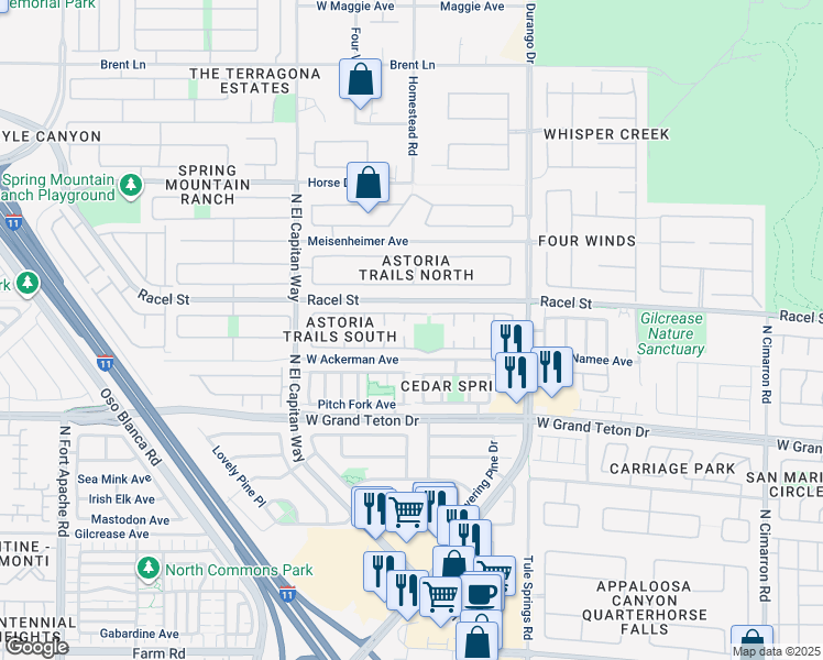 map of restaurants, bars, coffee shops, grocery stores, and more near 8531 Radiant Ruby Avenue in Las Vegas