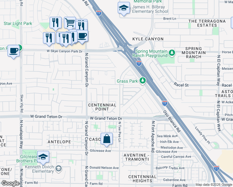 map of restaurants, bars, coffee shops, grocery stores, and more near 9408 Santana Siesta Avenue in Las Vegas