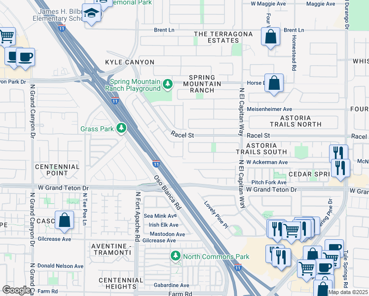 map of restaurants, bars, coffee shops, grocery stores, and more near 8148 Finch Feather Street in Las Vegas