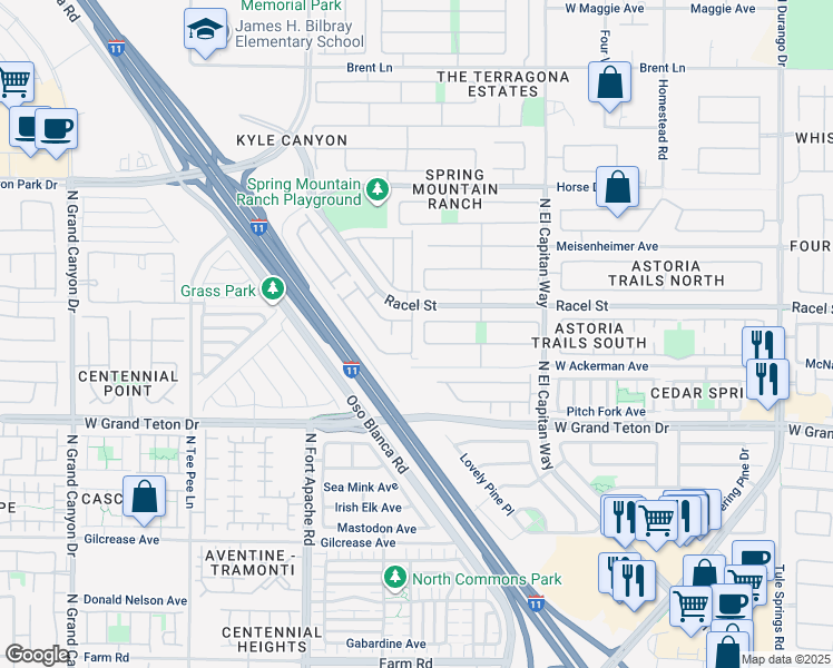 map of restaurants, bars, coffee shops, grocery stores, and more near 8148 Finch Feather Street in Las Vegas