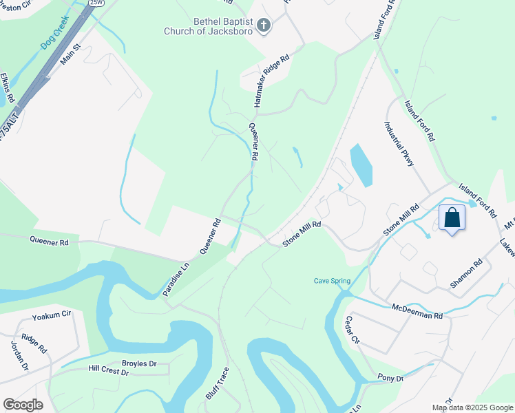 map of restaurants, bars, coffee shops, grocery stores, and more near 152 Mill Creek Lane in Jacksboro