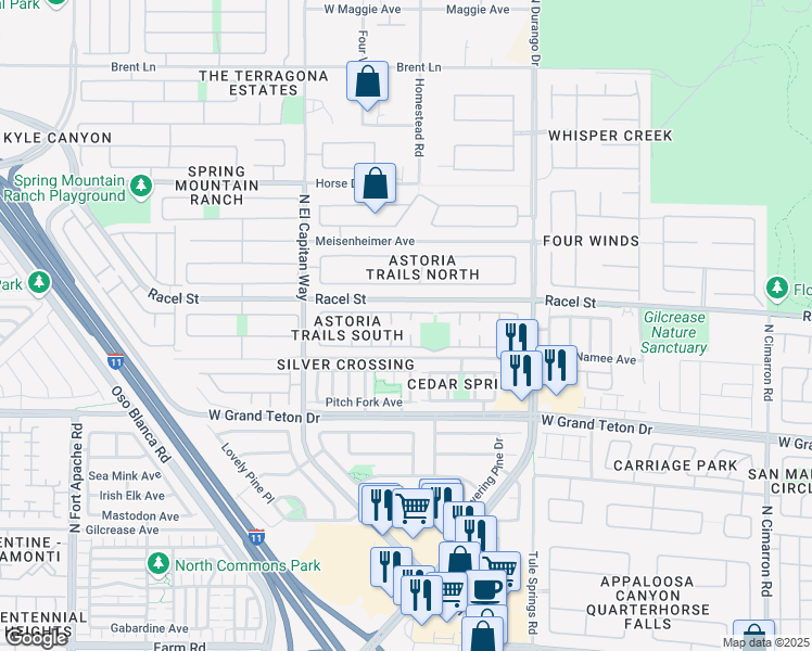 map of restaurants, bars, coffee shops, grocery stores, and more near 8117 Indigo Gully Court in Las Vegas