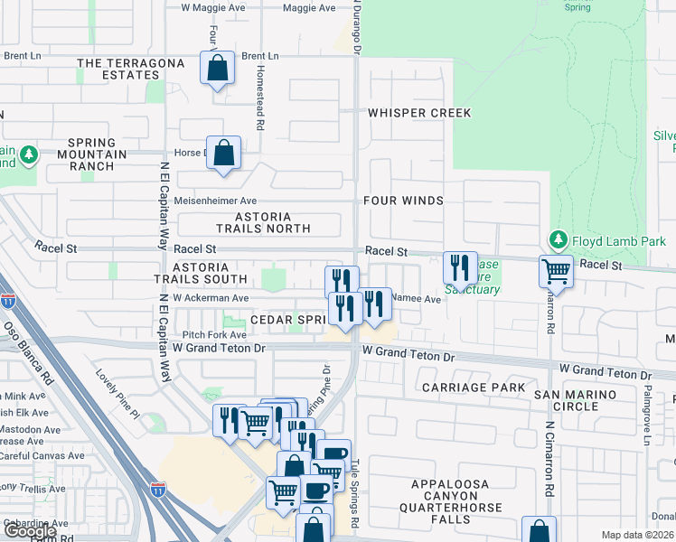 map of restaurants, bars, coffee shops, grocery stores, and more near 8117 Peach Flare Street in Las Vegas
