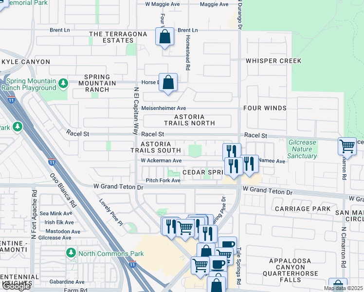 map of restaurants, bars, coffee shops, grocery stores, and more near 8117 Indigo Gully Court in Las Vegas