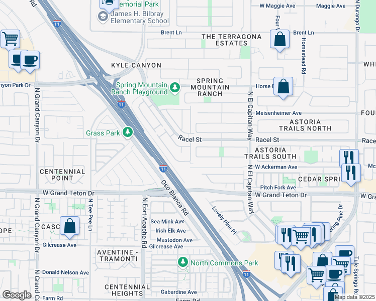 map of restaurants, bars, coffee shops, grocery stores, and more near 8133 Finch Feather Street in Las Vegas
