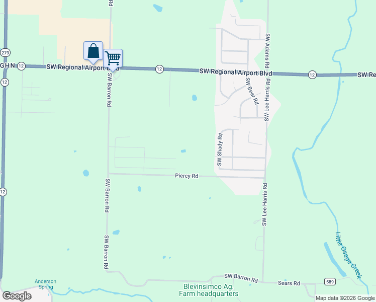map of restaurants, bars, coffee shops, grocery stores, and more near 11499 County Road 583 in Bentonville