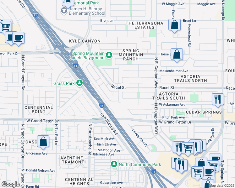 map of restaurants, bars, coffee shops, grocery stores, and more near 8133 Finch Feather Street in Las Vegas
