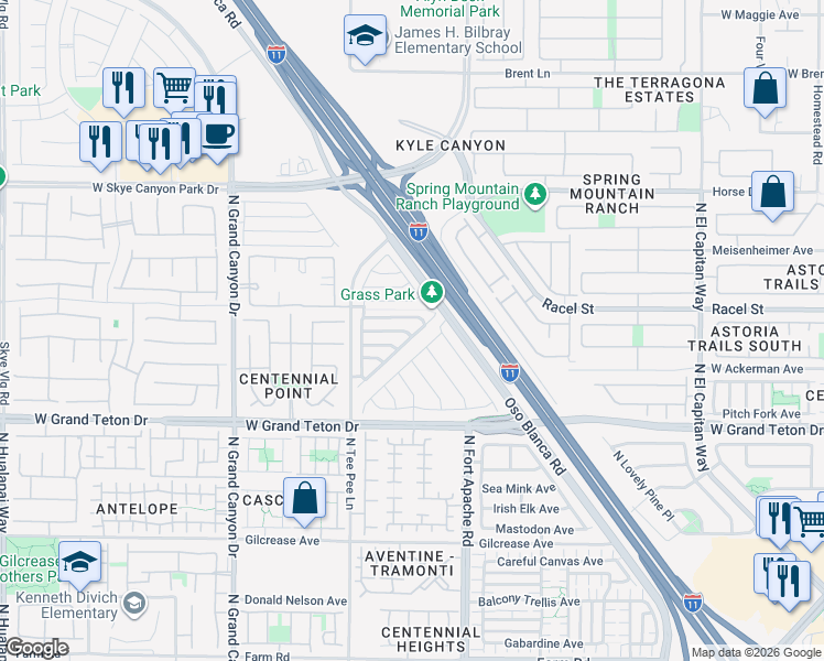 map of restaurants, bars, coffee shops, grocery stores, and more near 8137 Satin Carnation Lane in Las Vegas