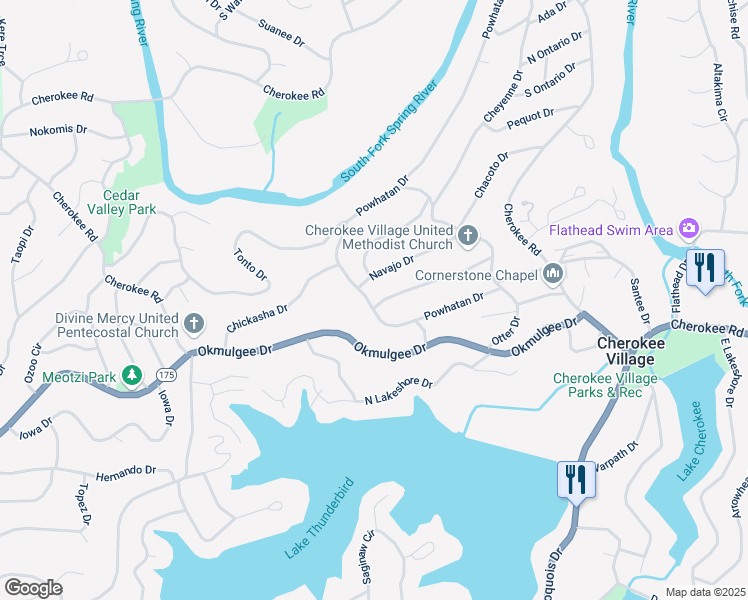 map of restaurants, bars, coffee shops, grocery stores, and more near 37 Keno Drive in Cherokee Village
