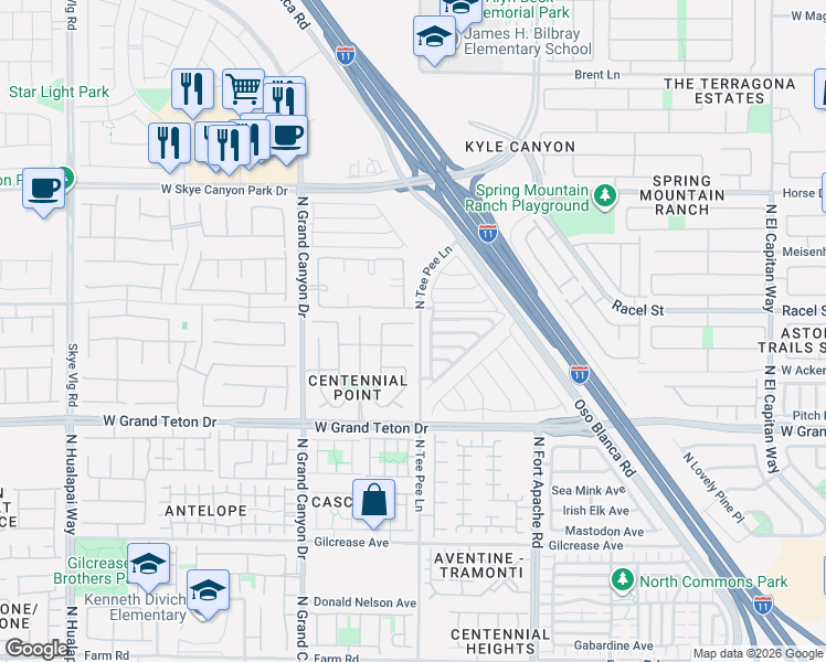 map of restaurants, bars, coffee shops, grocery stores, and more near 9417 Santana Siesta Avenue in Las Vegas