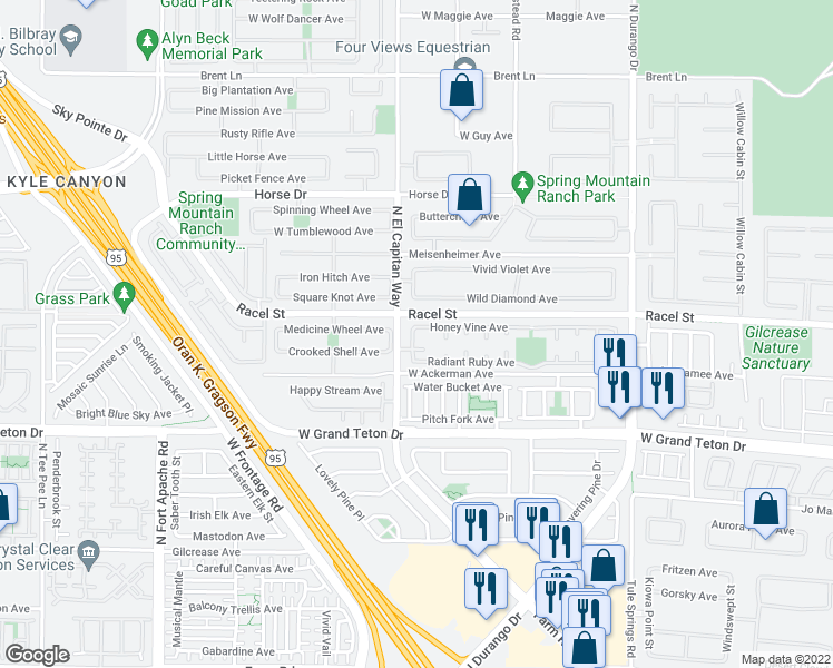 map of restaurants, bars, coffee shops, grocery stores, and more near 8737 Honey Vine Avenue in Las Vegas