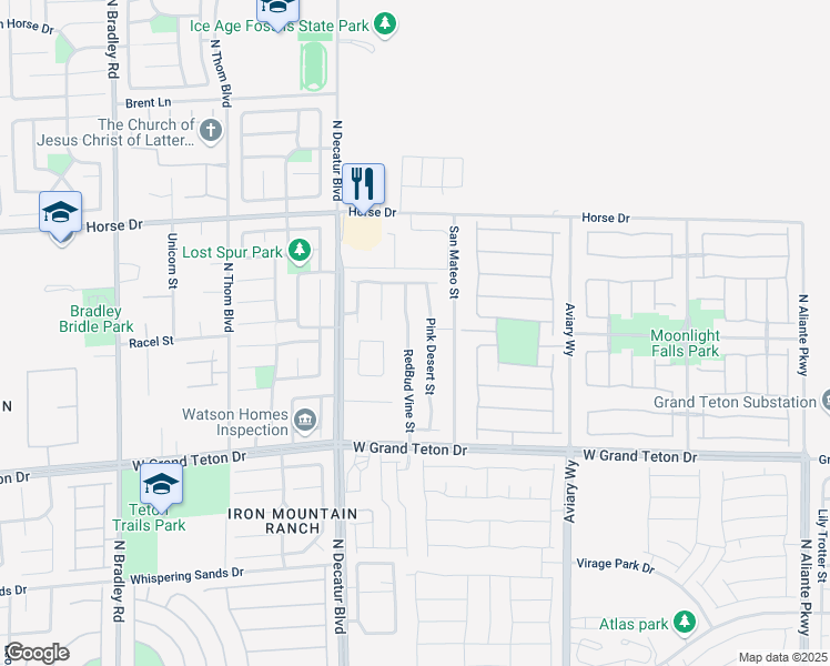 map of restaurants, bars, coffee shops, grocery stores, and more near 8125 RedBud Vine Street in North Las Vegas