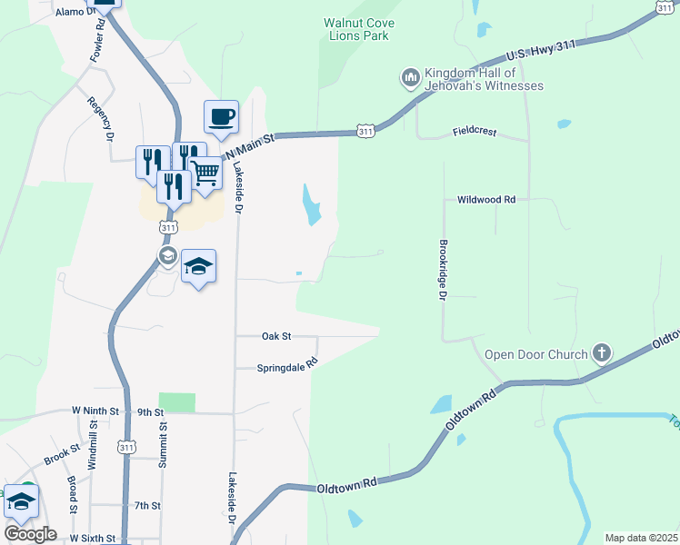 map of restaurants, bars, coffee shops, grocery stores, and more near 540 Club Drive in Walnut Cove