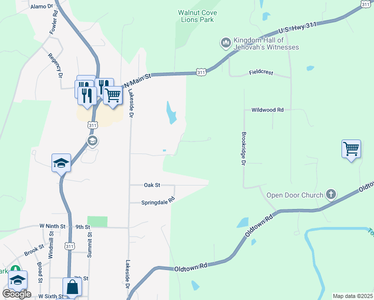 map of restaurants, bars, coffee shops, grocery stores, and more near 540 Club Drive in Walnut Cove