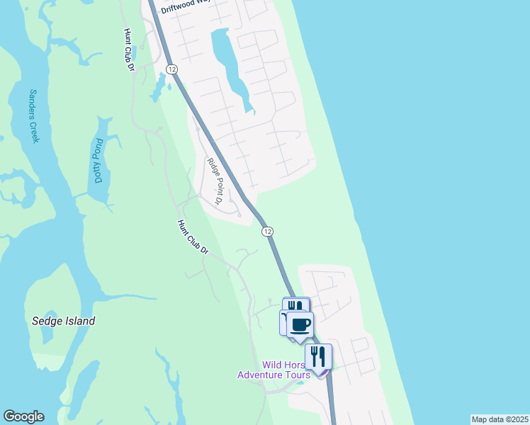 map of restaurants, bars, coffee shops, grocery stores, and more near 692 Ocean Trail in Corolla