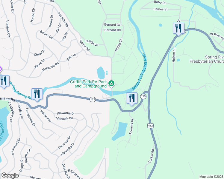 map of restaurants, bars, coffee shops, grocery stores, and more near 43 Griffin Road in Hardy