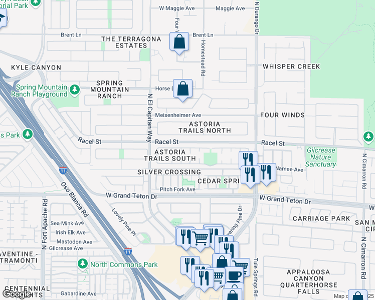 map of restaurants, bars, coffee shops, grocery stores, and more near 8125 Caramel Gorge Court in Las Vegas