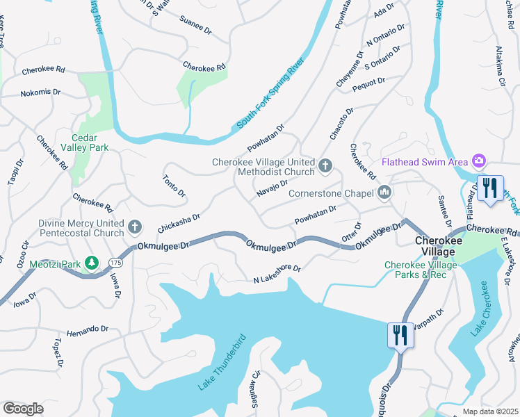 map of restaurants, bars, coffee shops, grocery stores, and more near 37 Keno Drive in Cherokee Village