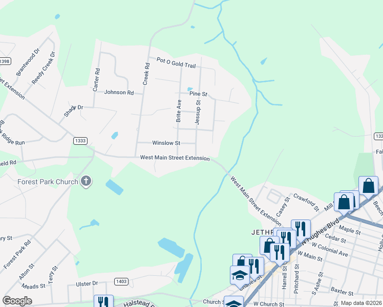 map of restaurants, bars, coffee shops, grocery stores, and more near 1601 West Main Street in Elizabeth City