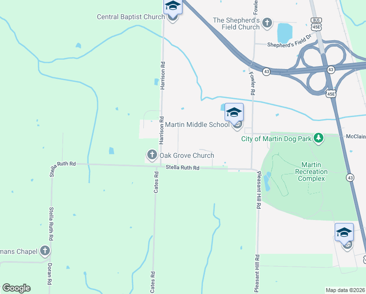 map of restaurants, bars, coffee shops, grocery stores, and more near 1018 Stella Ruth Road in Martin