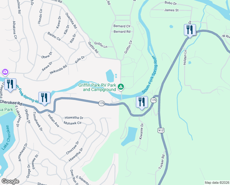 map of restaurants, bars, coffee shops, grocery stores, and more near 629 Griffin Circle in Hardy