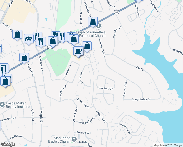 map of restaurants, bars, coffee shops, grocery stores, and more near 105 Pico Court in Hendersonville